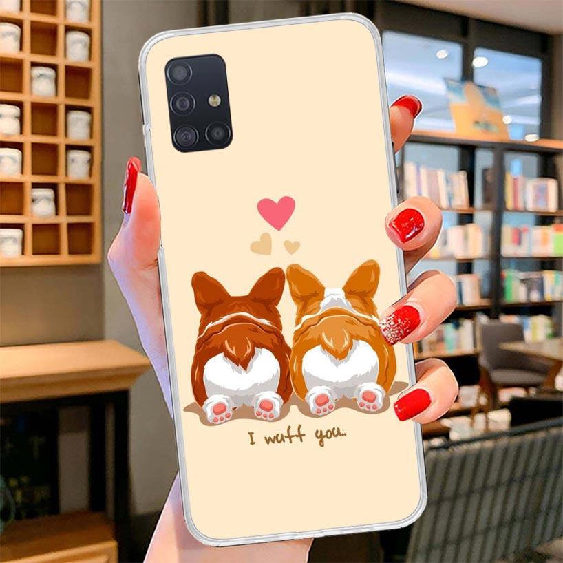 Cartoon Corgi Cute Dog Cover Phone Case For Samsung Galaxy A12 A22 A32 A52 A72 A02S Phone Case Note 20 Ultra 10 S10 Plus A51 A71