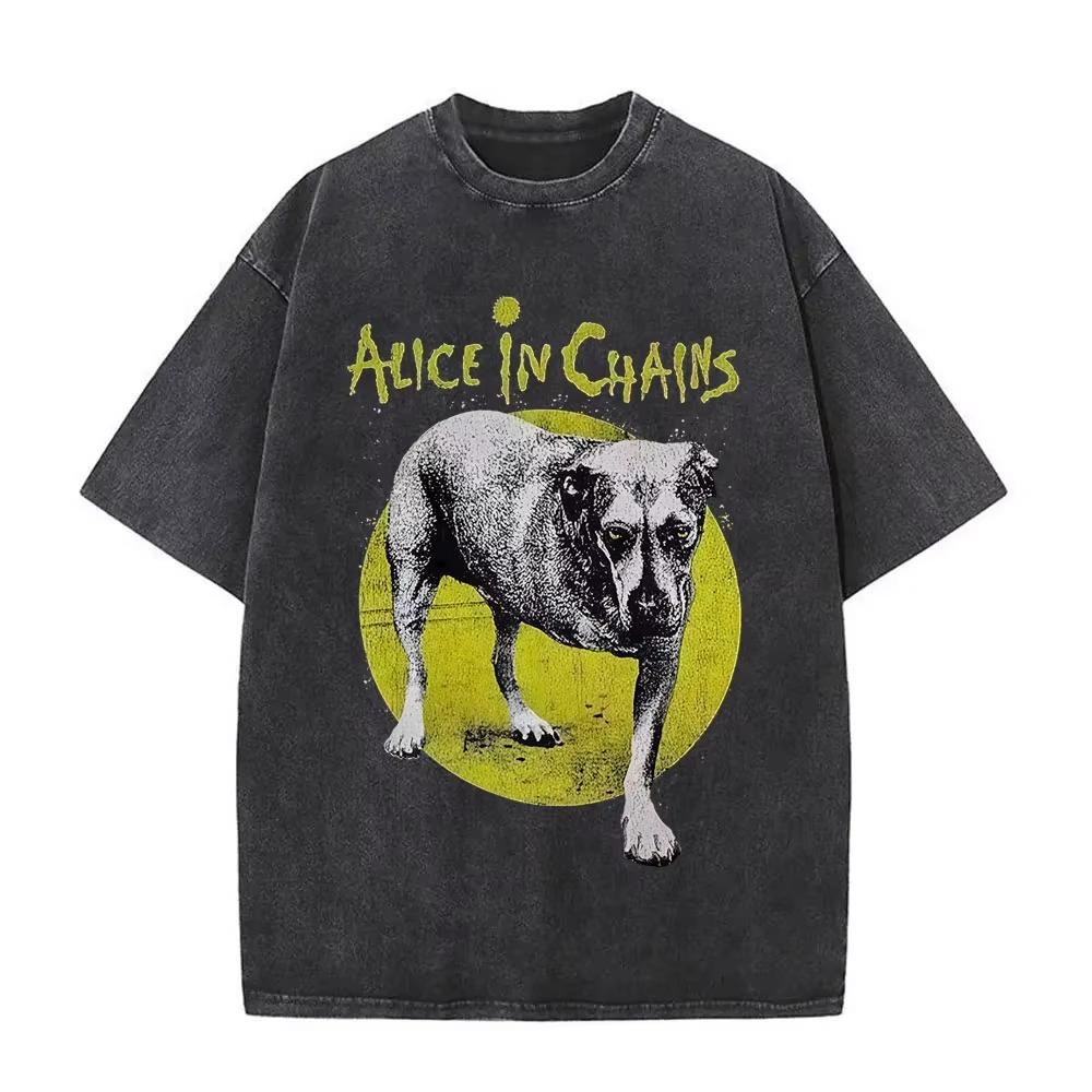 Huiteng12 Beperkte Gewassen Vintage Rockband Alice in Chains T-shirts Mannen Vrouwen Retro Gotische Punk T-shirts Casual Oversized T-shirts voor Mannen XS