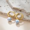 User Friendly Ceramic Ear Clip Blue Floral Pattern Dangle Earring Sturdy Copper Material Office And Casual Accessory
