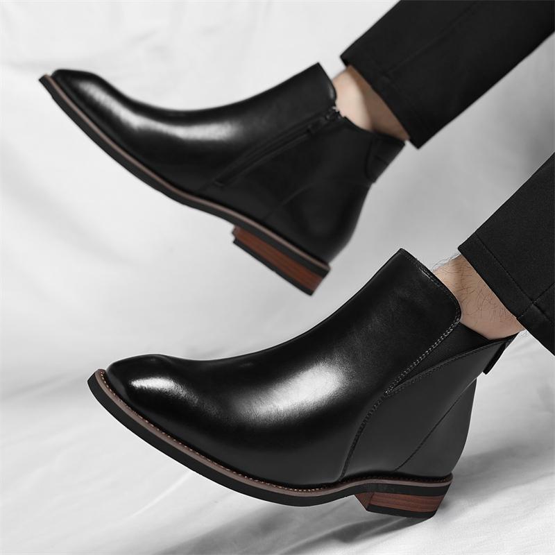 Fashionable Pointed Business Elegant Casual Leather Boots Winter New Plush Warm Outdoor Men's Boots Brand Quality Chelsea Boots