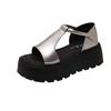 Muffin platform sandals women's summer 2025 new with skirt retro versatile casual heightening soft-soled beach Roman shoes