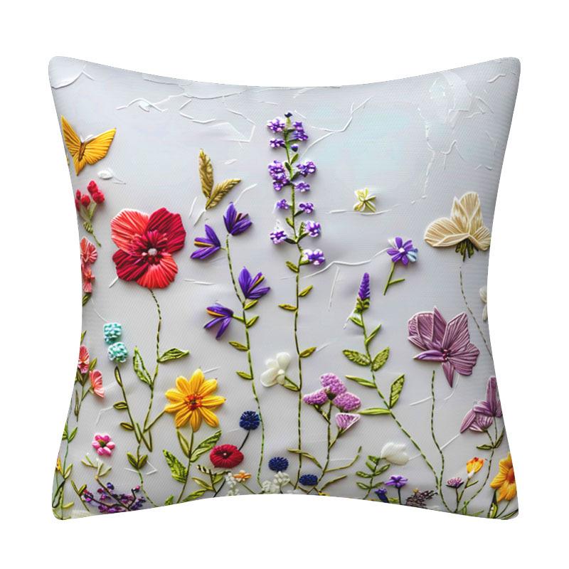 Velvet Throw Pillow Covers Floral Orange Red Botanical Pillowcases for Living Room Bedroom Sofa Bed Decoration Cushion Cover