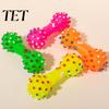 Outdoor Interactive Fetch Toys Squeaky Dumbbell Dog Toy, Vinyl Chew Spiky Teeth Oral Health Care Cleaning Toy for Small Large Dogs Play Puppy Teething