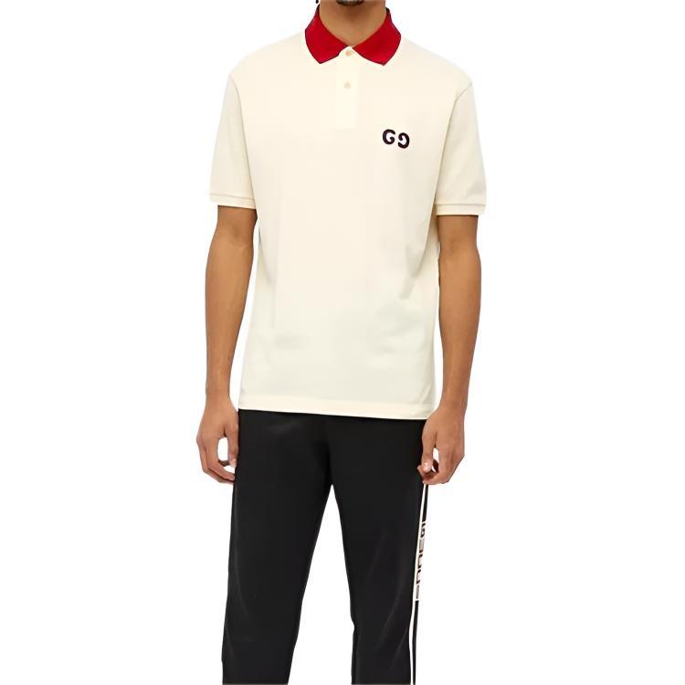 Gucci Contrast Collar Logo Printed Polo Shirt For Men Cream Men's 574086-XJA6C-9244
