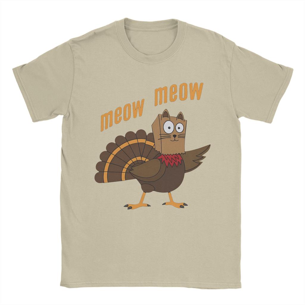 Men's T-Shirt Thanksgiving Day Turkey Meow Fashion Cotton Tee Shirt Short Sleeve  T Shirts Round Neck Clothing Gift Idea