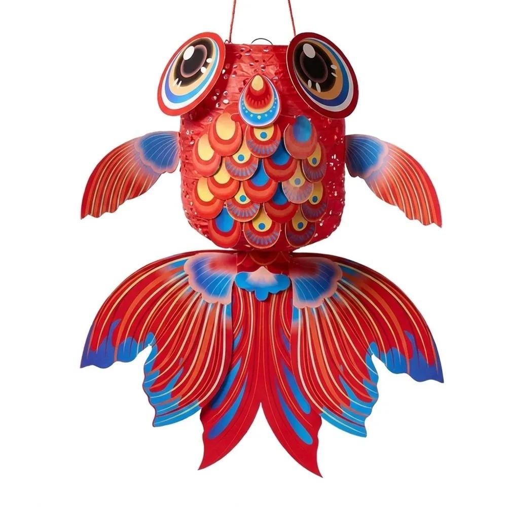 Cartoon Koi Chinese New Year Lantern Kit with Light Dancing Dragon DIY Lantern Kits Celebration DIY Accessories