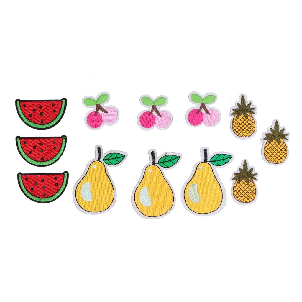 12Pcs Fruit Patches Cherry Ananas Pear Watermelon Cute Pattern Vivid Colors Iron On Patches for Bag