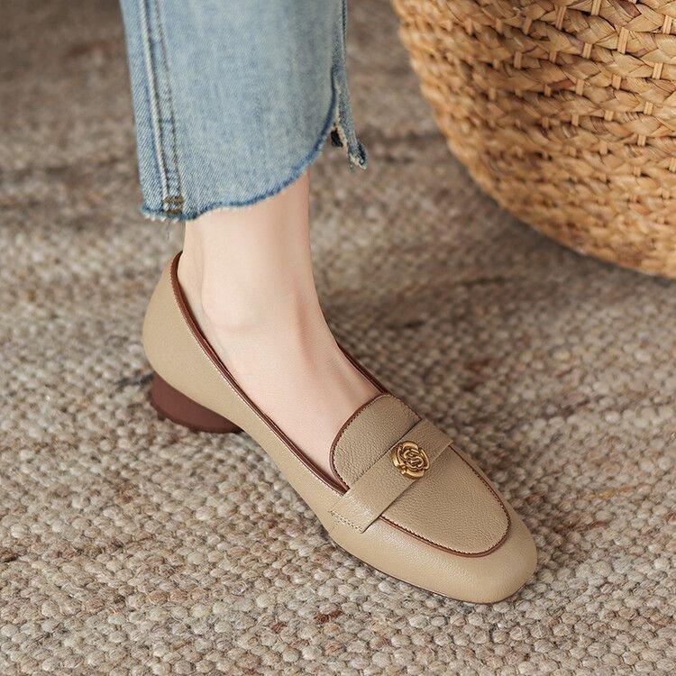Retro soft leather thick heel single shoes women's 2025 new one-pedal French lightweight soft-soled leather shoes temperament fashion women's shoes
