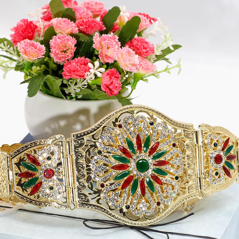 Elegante cinturón de vestir de Color dorado para mujer, joyería de boda para novia, pretina de cristal colorida