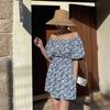 New Arrivals Open Run Women Floral Pattern Off Shoulder Smock Banding Jumpsuit