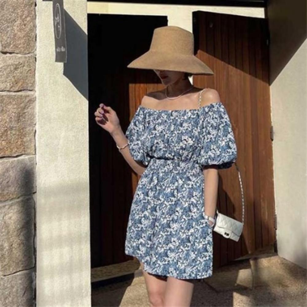 New Arrivals Open Run Women Floral Pattern Off Shoulder Smock Banding Jumpsuit
