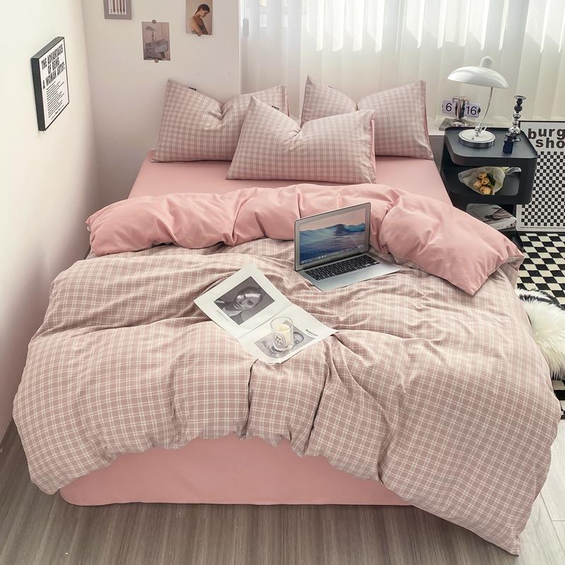 

Пододеяльник в японском стиле с геометрическим узором в клетку, односпальный/двуспальный/королевский размер, покрывало из стираного хлопка, dekbedovertrek 200x200(наволочку нужно заказать 1.2m bed sheet three розовый