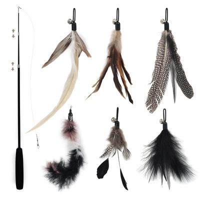 SONGWAY Katzenspielzeug, Leicht austauschbare Feder-Spielzeuge für Katzen, Hilft beim Stressabbau und bei der Bewegung, Inklusive Glöckchen, 7er-Pack, Schwarz