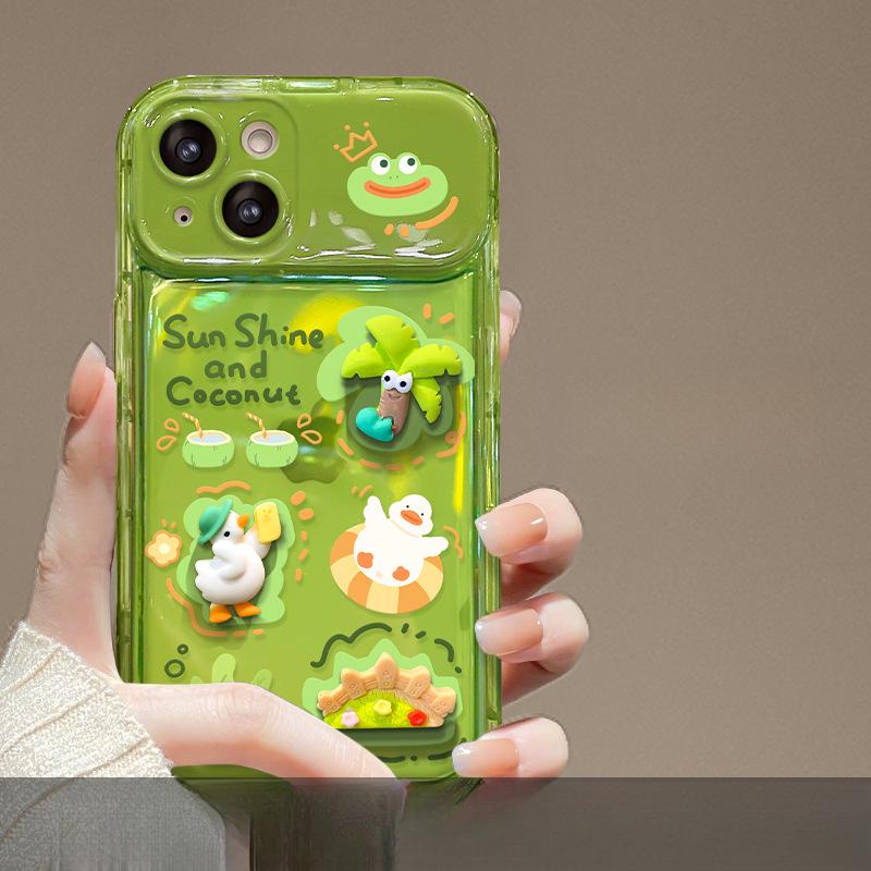 Applicable To Apple 15 Mobile Phone Case Iphone14/13 Cute Funny Frog Doll Pendant 12/11 Flip Mirror