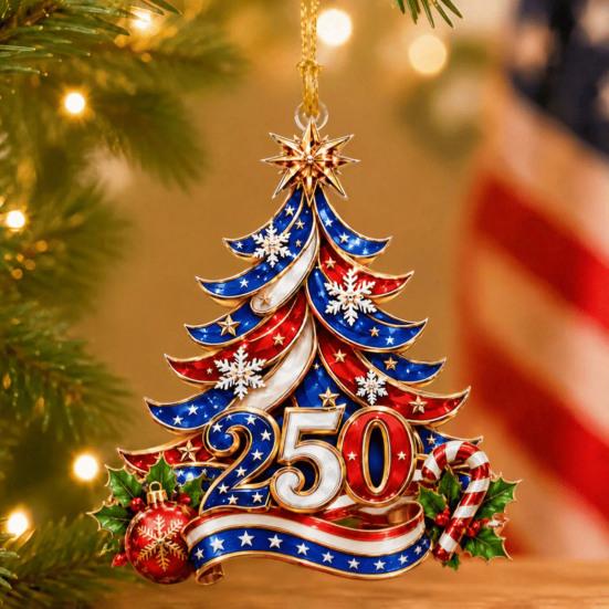 Christmas Tree Ornaments 250 Anniversary USA Ornament, 2D Acrylic 1776-2026 250th Decorations Hanging Decoration, Fourth of July Independence
