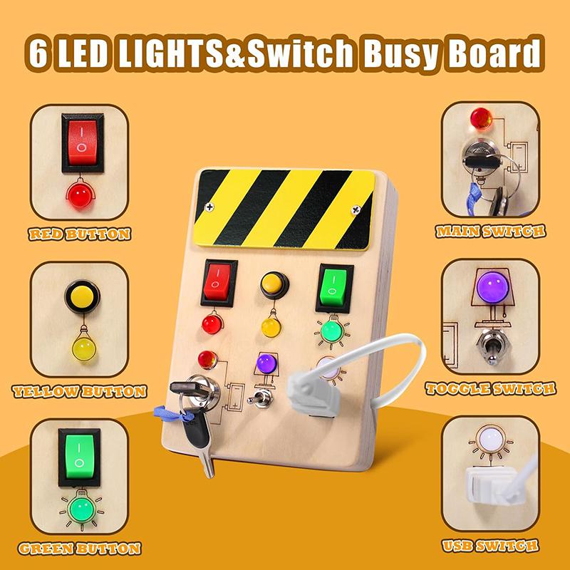 Baby Montessori Busy Board LED Light Switches Control Board Sensory Toys Wooden Busy Board Children Games Kids Puzzle Toys Gifts