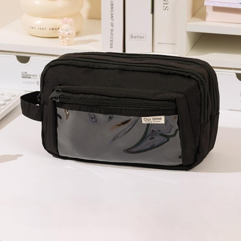 Large Capacity Stationery Storage Bag Transparent Compartment Pencil Case  Student Supplies