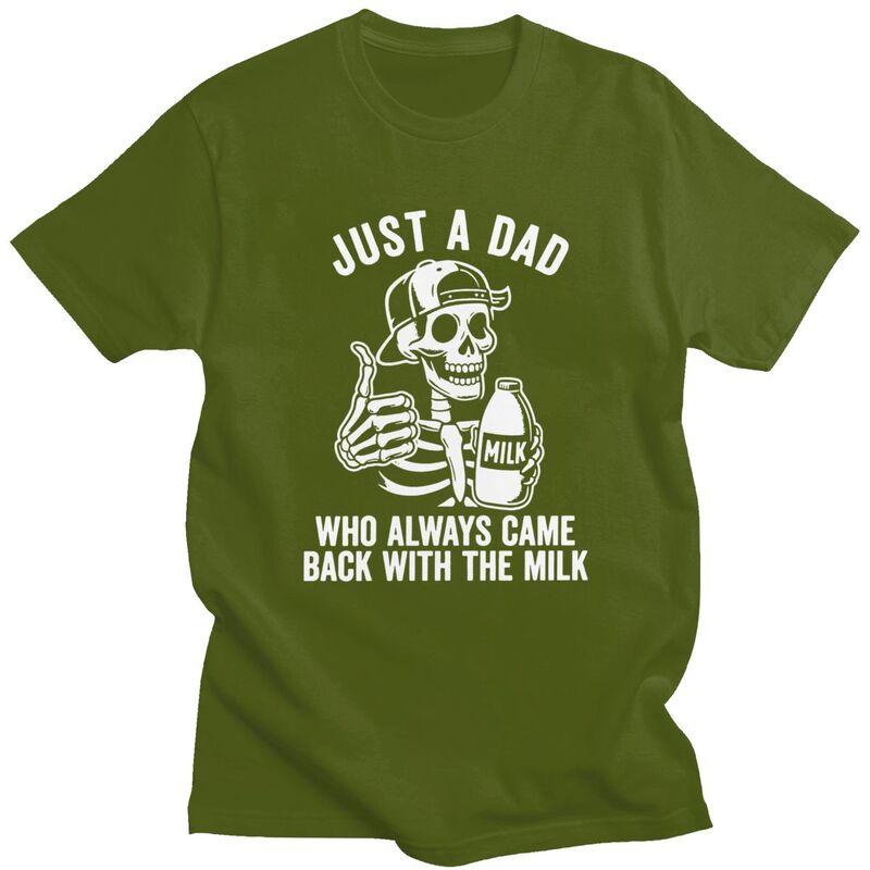 Custom Just A Dad Who Always Came Back With The Milk Skull T Shirts for Men Pure Cotton Tees Tshirt Tshirt Clothes