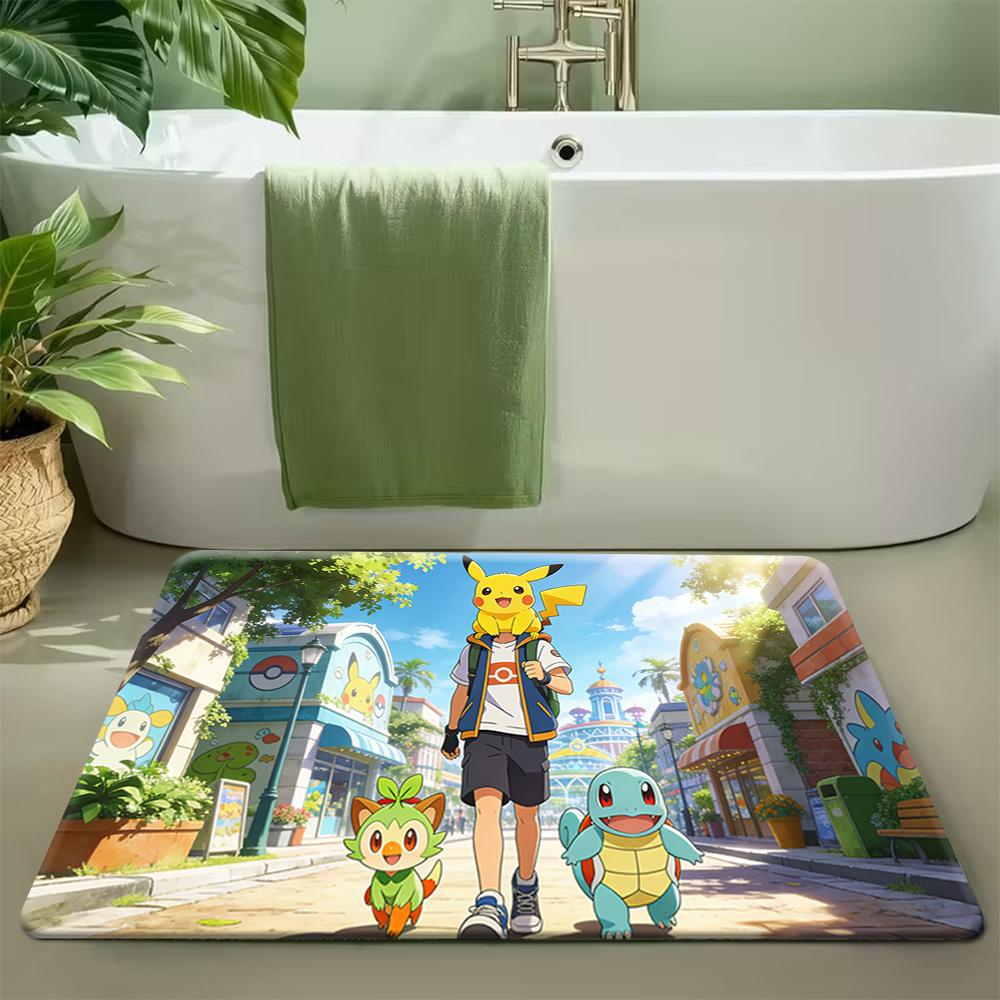 Cute Pokemon Pikachu Starry Night Print Non-slip Doormat, Soft Absorbent Floor Rug for Home Decor 40x60cm