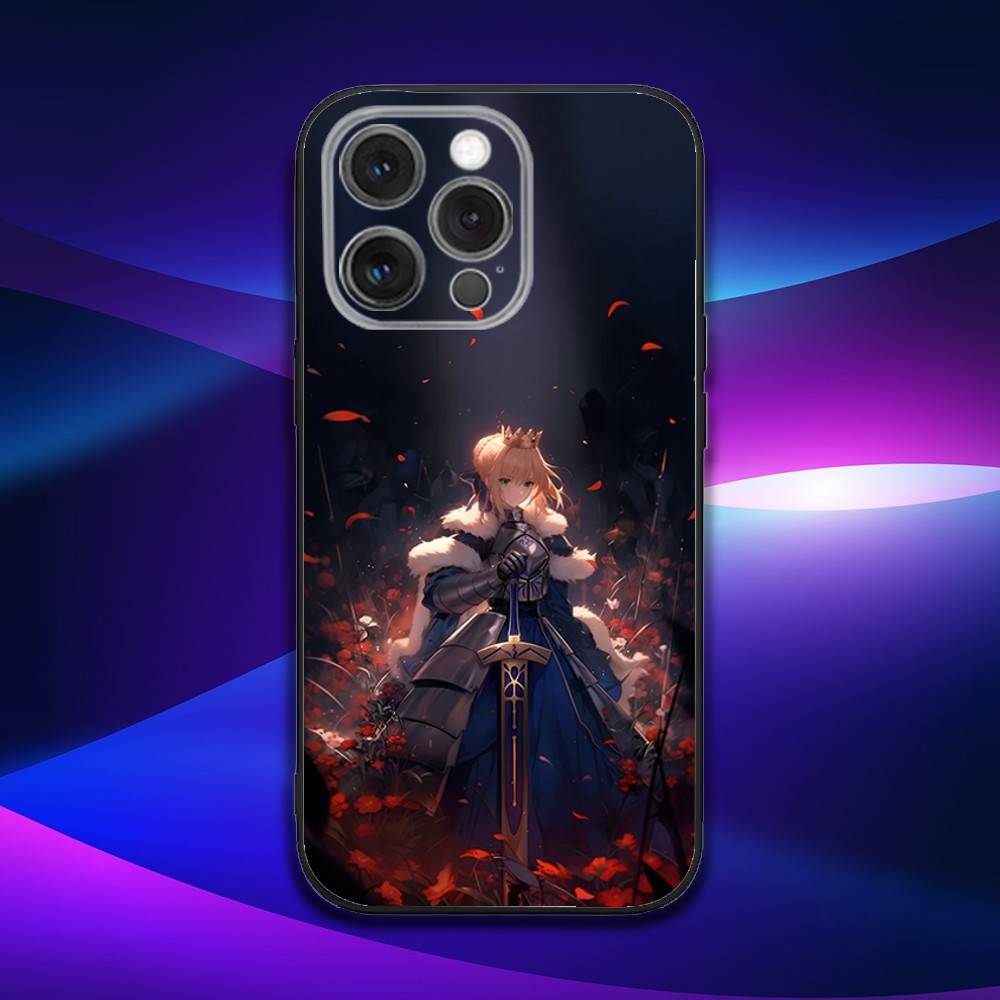 F-Fate Stay S-Saber Night Phone Case For iPhone 16e,16,15,14,13,12,11,Pro,X,XS,Max,XR,Plus,Mini Soft Black Cover
