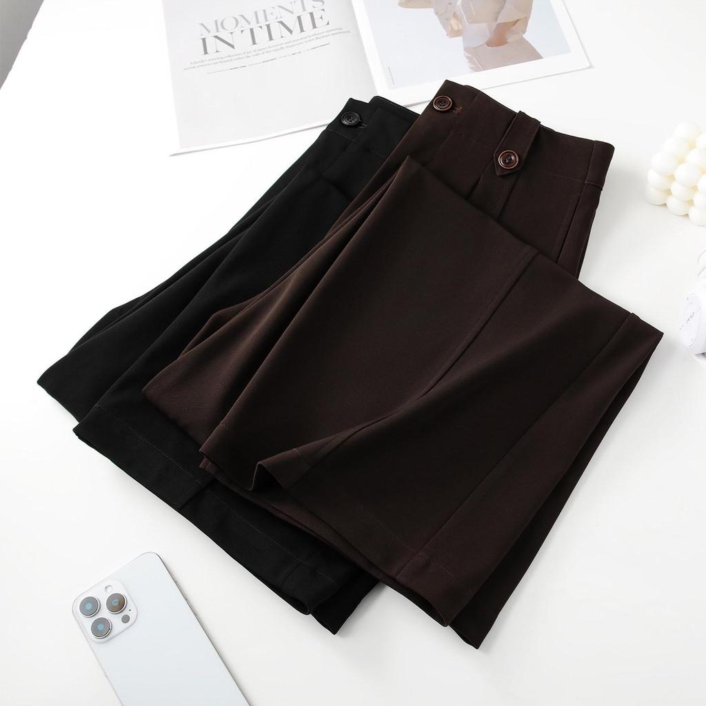 Women's Coffee-Colored High-Waist Straight-Leg Pants: Slimming, Petite Fit, Wide-Leg, Perfect for Spring/Summer 2026.