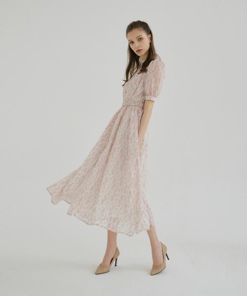 Mullion Chiffon Floral Dress