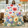 1pc 1pcs Soft Flannel Quilted Throw Blanket Suitable for All Seasons, Multicolor Floral Bedspread with Bedspread Base Color, Machine Washable 100% Pol