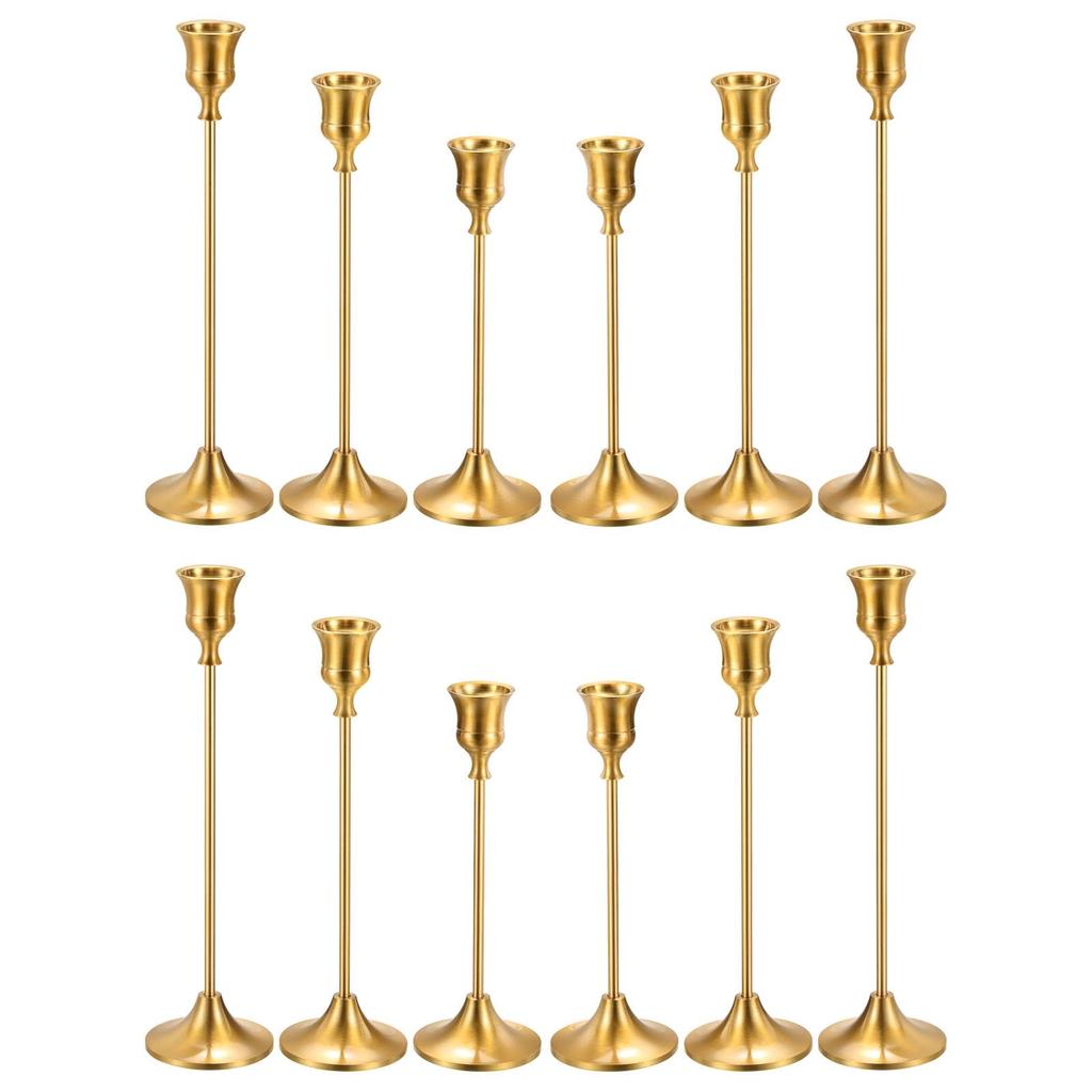 YOKIVE 12 Set Candle Holder with Table Stand Farmhouse Party Gold Multiple Sizes