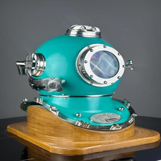 45,72 cm Grüner Tiefsee Taucher Tauchhelm mit Holzsockel Marine Nautisch Boston Tauchhelm Bestes Geschenkobjekt