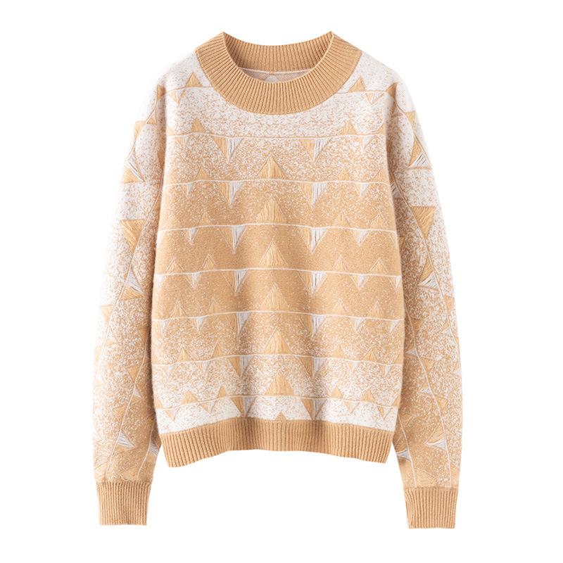 Autumn And Winter New Pure Australian Wool Women'S Semi-Turtleneck Wool Sweater Jacquard Knitted Sweater Thick Loose Cashmere