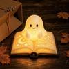 Durable Small Table Lamp Magic Book Ghost Night Light, Resin Tabletop Warm Glow with Moon Soft Yellow Light Star Relief, Cute Bedside Sleeping