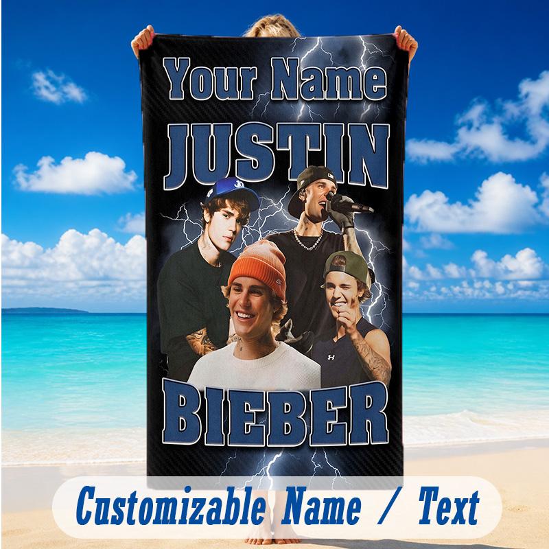 Beach Towel Custom Name Text, Quick Dry Large Towel For Beach HomeJustin Bieber