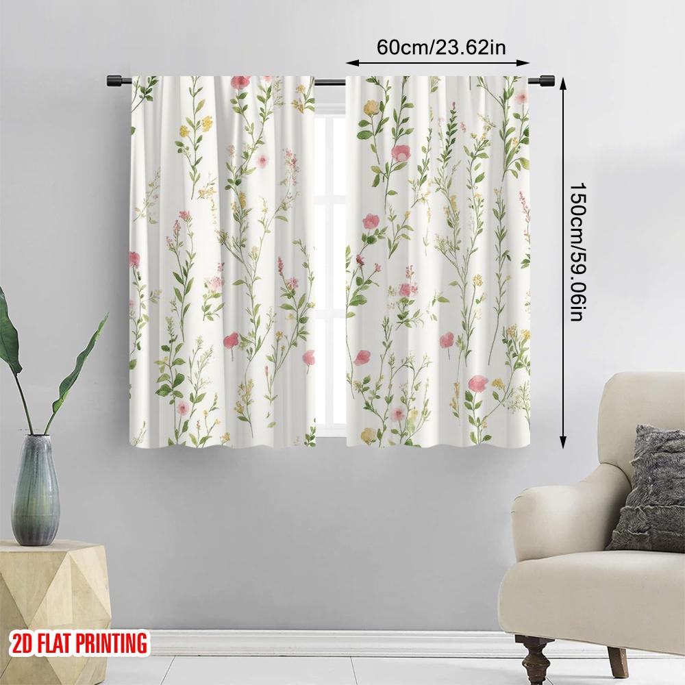 2pcs,2D Plane Printing Popular Curtains Floral Harmony(1) Versatile Polyester (without Rod) Festive Perfect for Bedroom Living