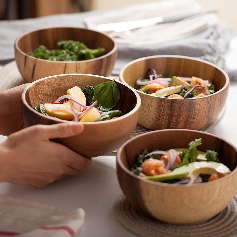 Acacia Wooden Bowl Japanese Style Wood Rice Soup Bowl Salad Ramen Bowl Food Container Kitchen Utensils Tableware