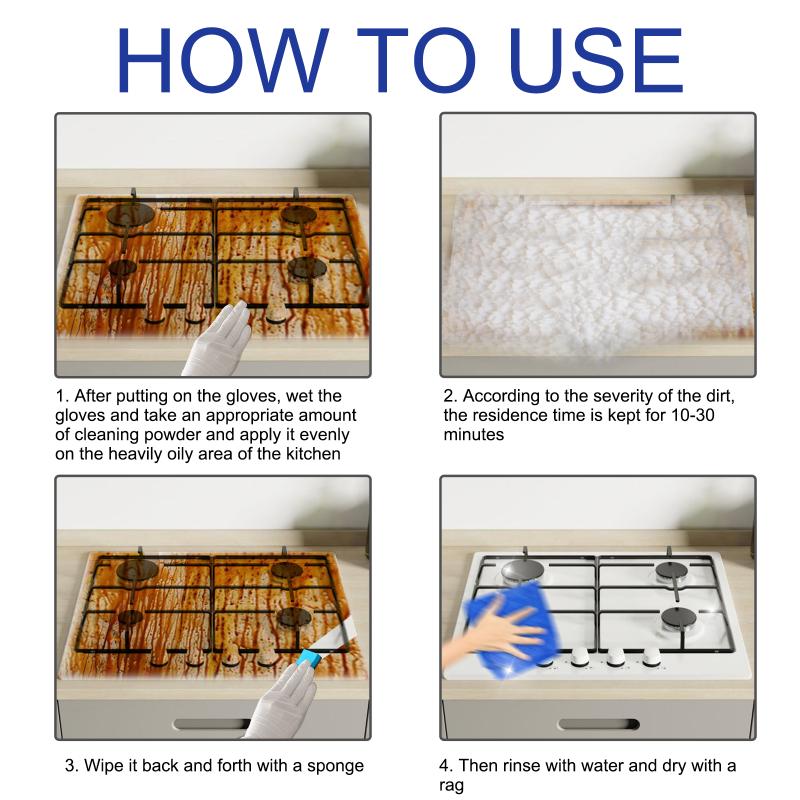 Kitchen Cleaning Powder for Range Hood Stove Faucet Oil Dirt Remover Powerful Degreaser Home Safe Formula Easy Application