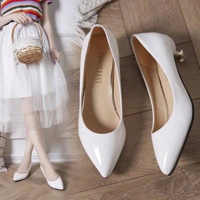 Chaussure de Mariée de Mode Bureau Talon Bas Élégant Blanc Chaussures Femme Talons Fins Cuir de Luxe Chaussures Décontractées Pour Femmes Gris Clair L A