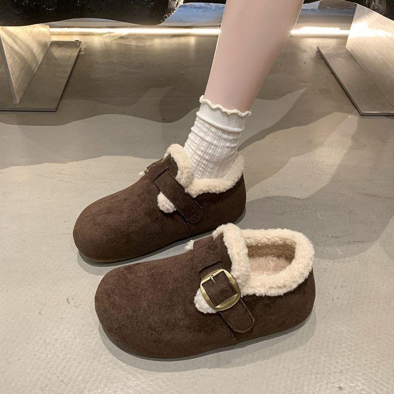 Thick-soled Birkenstocks women's new winter velvet warm one-pedal fluffy shoes retro ugly Boken cotton shoes