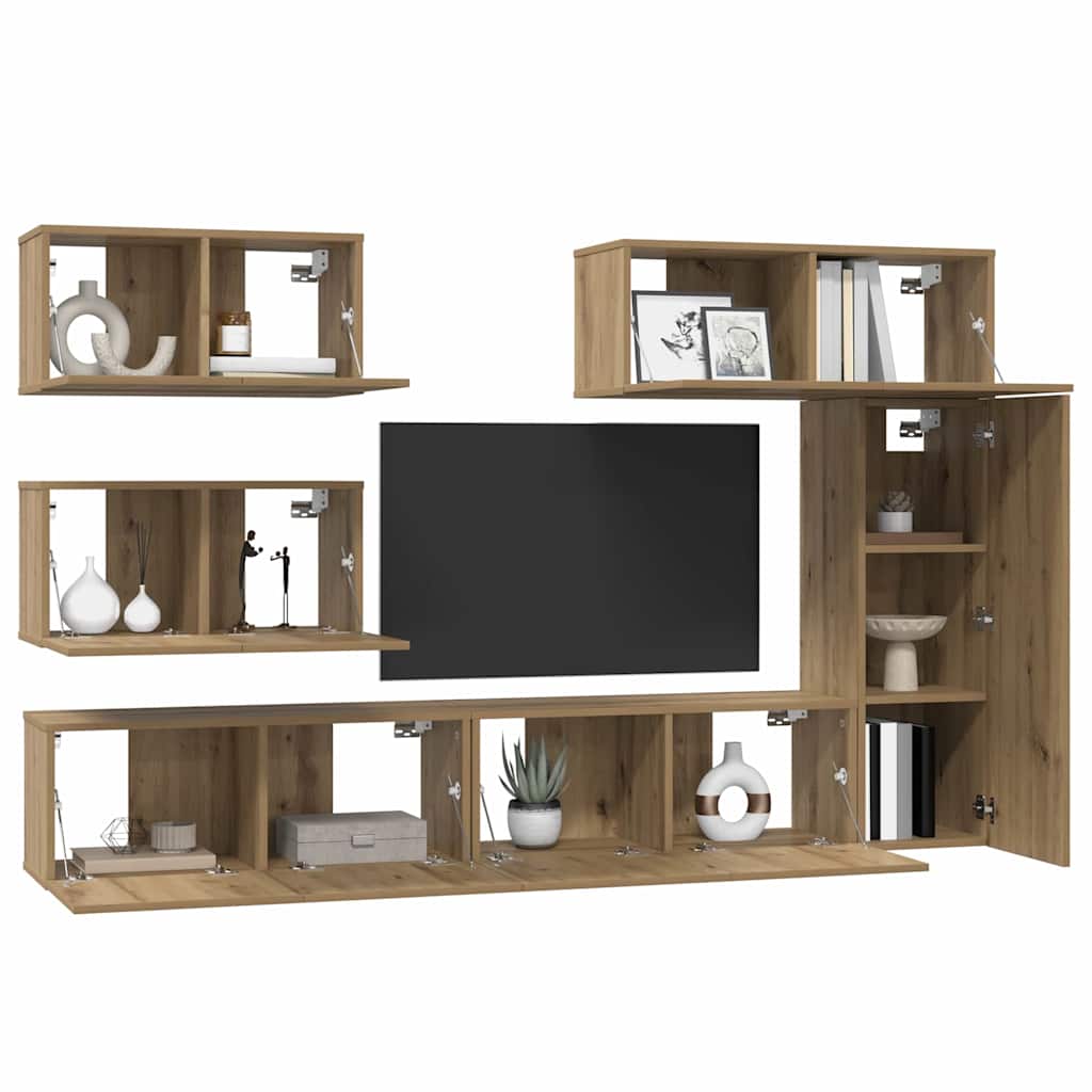 Wall Mounted TV Cabinet Set 6 pcs Artisan Oak Wood Based Material