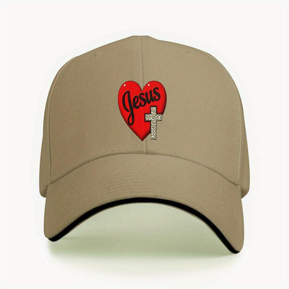 Jesus Heart Cross Black Baseball Cap Adjustable Polyester Casual Unisex
