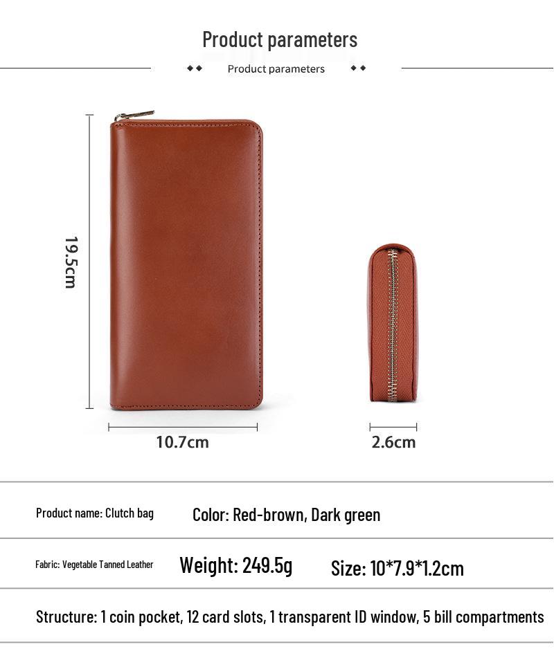 Women's Genuine Leather Long Wallet Clutch - Large Capacity, Multi-Card Slots, Vegetable Tanned