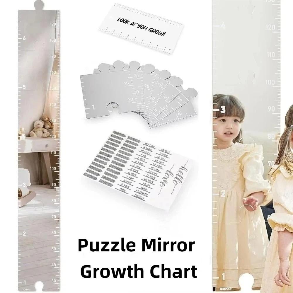 Firm Secure Paste Puzzle Mirror Growth Chart Foldable Design Height Measurement Tool  For Wall