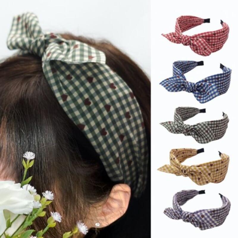 Cotton Check Ribbon Headband 5-piece set Red