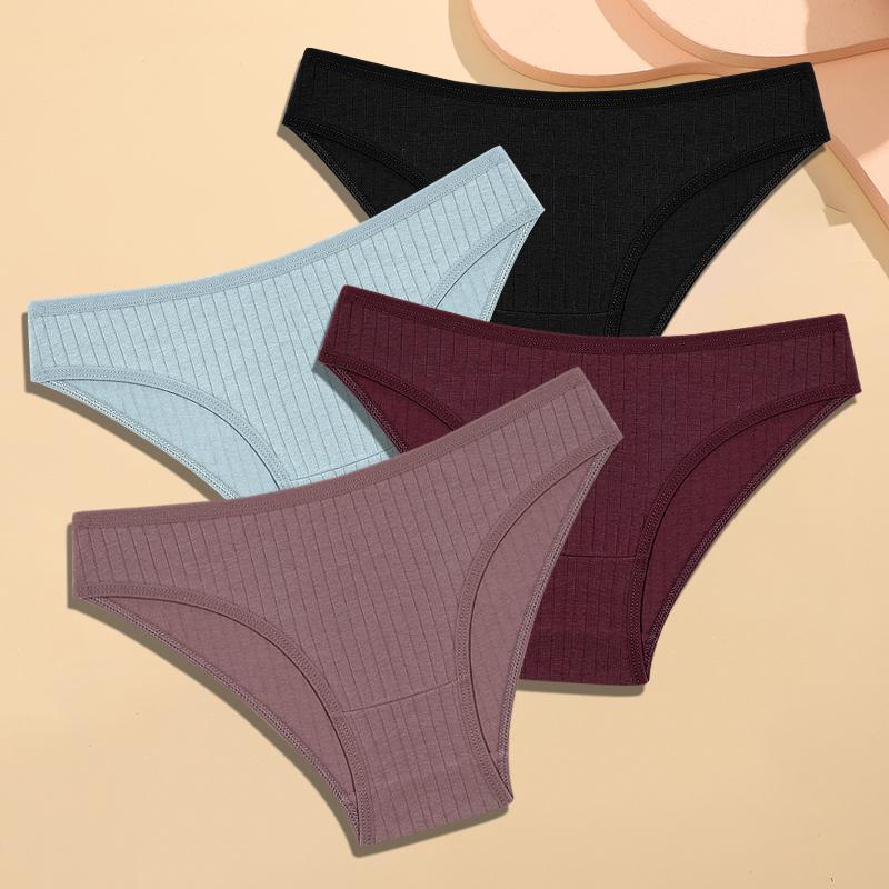 

FINETOO 4 шт. хлопковое полосатое нижнее белье женские трусики сексуальные дышащие однотонные трусы женские с низкой талией удобное эластичное нижнее белье XL&4pcs