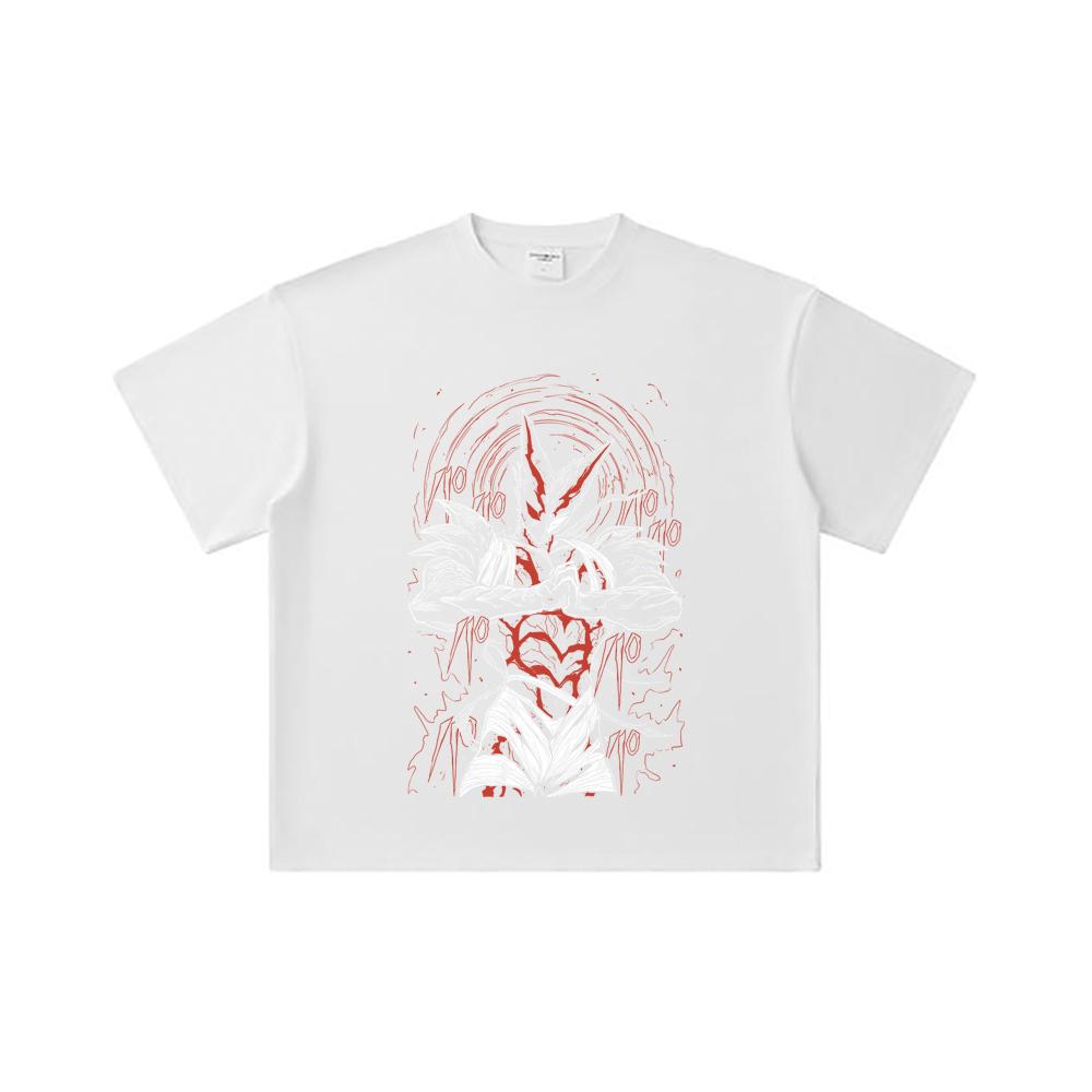 260 GSM Double Yarn 32 Count 100% Cotton One Punch Man V3 Garou Print Unisex Heavy Cotton T Shirt