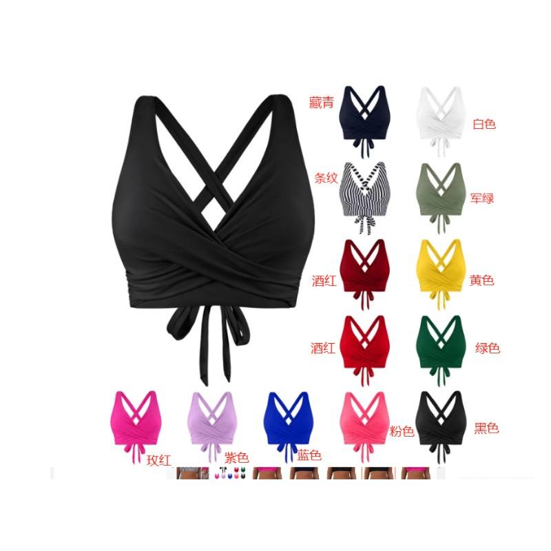 

Swimsuit split bikini solid color cross strap high waist sexy top XXL grass зелений колір