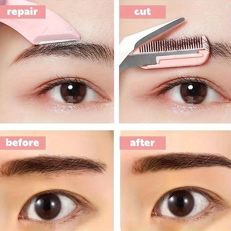 3-Piece Eyebrow Trimmer Set, Precision Trimming Scissors, Curved Eyebrow Trimmer And Comb - For On-The-Go Eyebrow Grooming