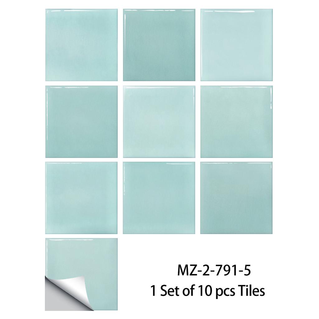 10Pcs Modern Macaron Color Tile Stickers - Waterproof Self-Adhesive PVC Wall Decals - Glossy Crystal Surface Mural for Kitchen Bathroom DIY Decor