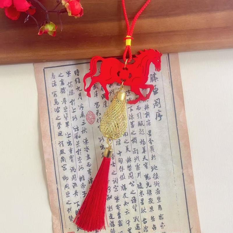 2026 Jahr des Pferdes Wandbehang Grünpflanzen Ornament Tierkreis Pferd Anhänger Jahres Glücksdekoration Einzugsgeschenke
