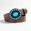 Cinturón Decorativo Étnico Retro Estilo Corte Bohemio con Relieve Patrón de Rosa Cinturón Ancho Mujer