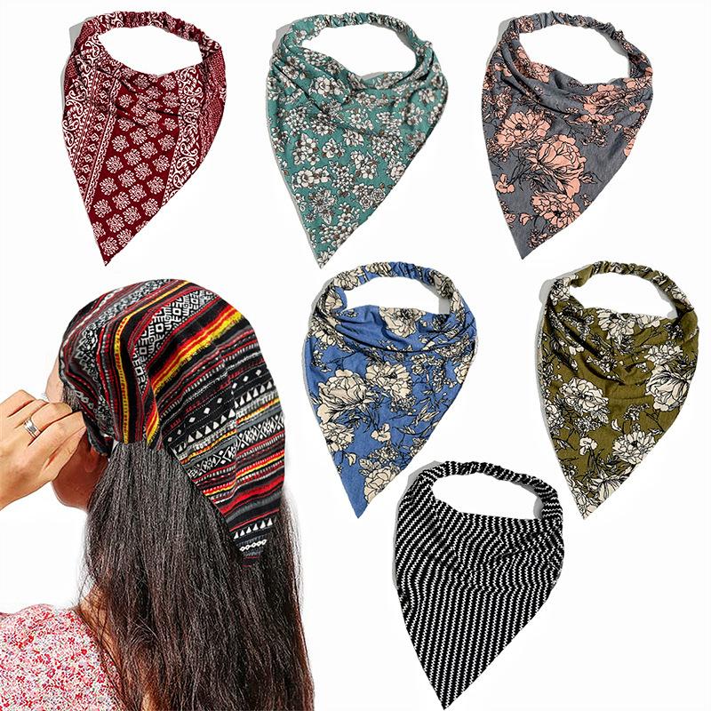 Blumen-Dreieck-Bandana Stirnband Damen Vintage-Stil Haaraccessoires für Sommerurlaub Strand Haarschmuck